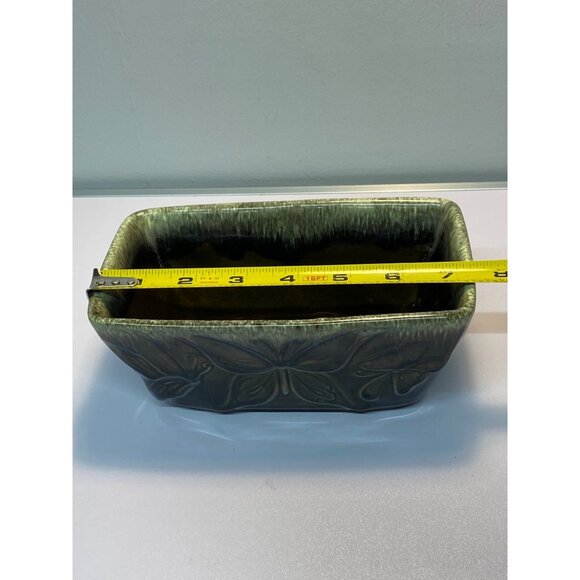 Vtg Hull Pottery USA F16 Ceramic Planter Butterfly Design Green Drip Rectangle - Picture 8 of 10